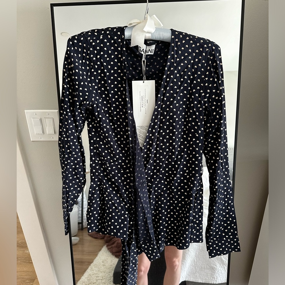 NWT Ganni heart print wrap top